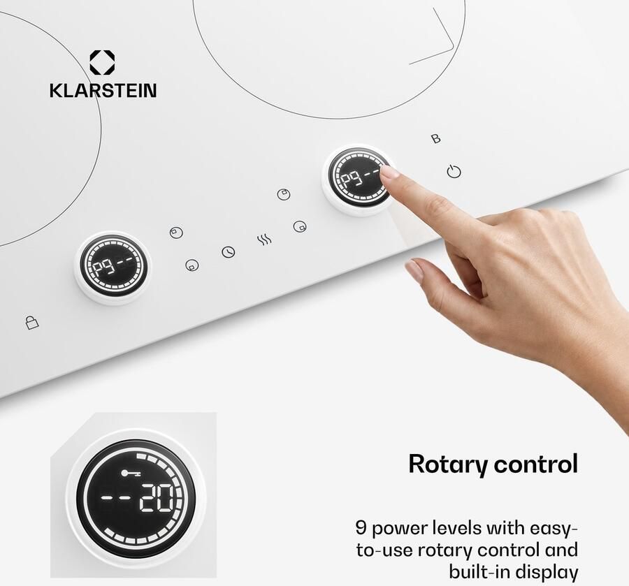Klarstein Neotouch inductiekookplaat – 4 zone inductiekookplaat 7200 W boost touch & draaiknop bediening kinderslot oververhittingsbeveiliging