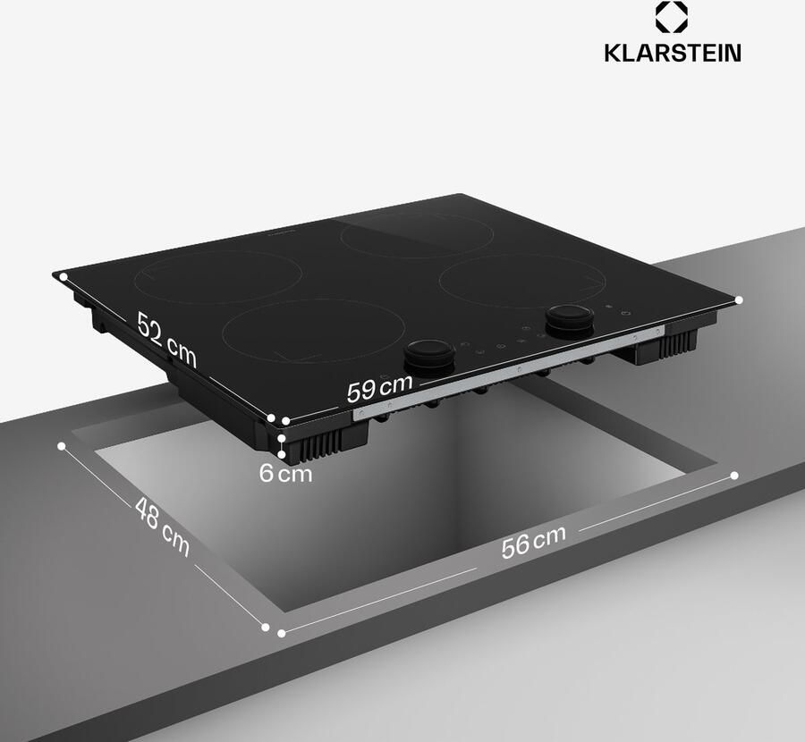 Klarstein Neotouch inductiekookplaat – 4 zone inductiekookplaat 7200 W boost touch & draaiknop bediening kinderslot oververhittingsbeveiliging