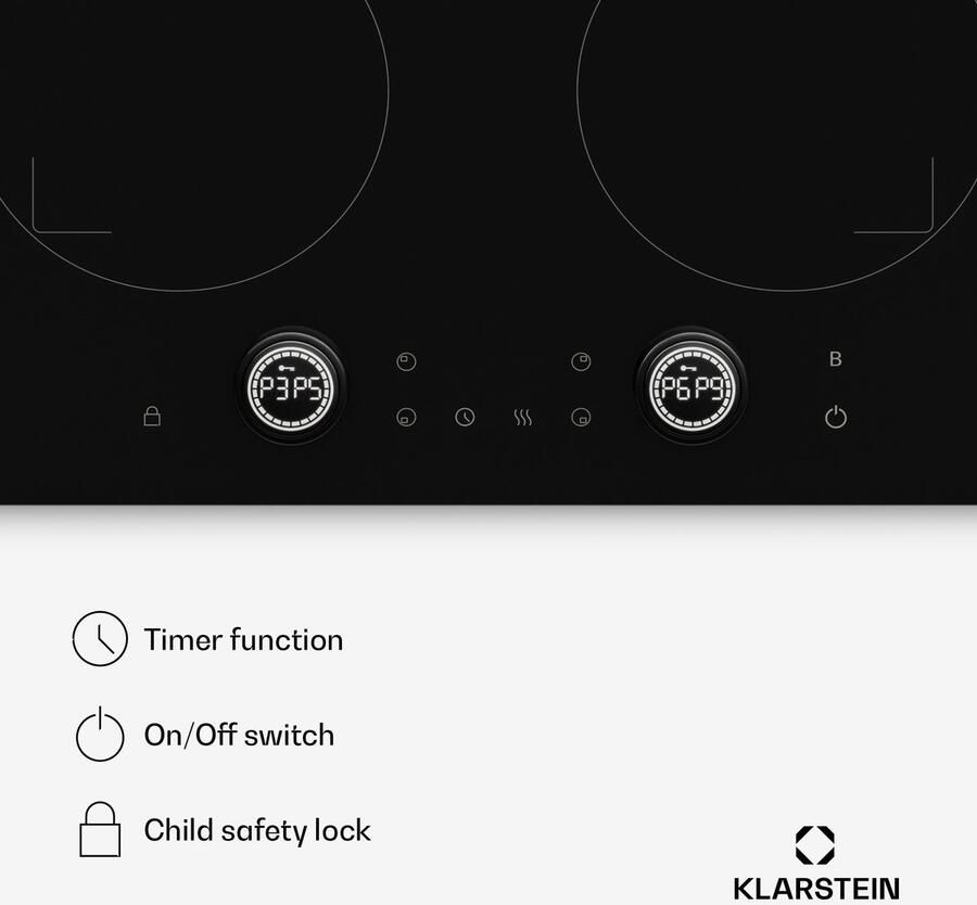 Klarstein Neotouch inductiekookplaat – 4 zone inductiekookplaat 7200 W boost touch & draaiknop bediening kinderslot oververhittingsbeveiliging