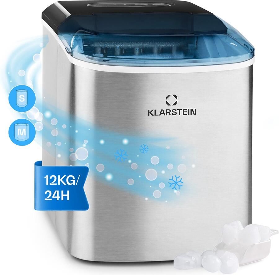 Klarstein On-The-Rocks ijsmachine LED 12kg per 24h 2.1l edelstaal zwart