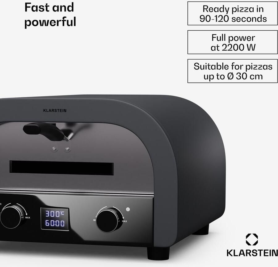 Klarstein FornoVetro Pizzaofen Elektrisch 450 Grad – 2.200 W Duale Heizelemente Digitales Display Inklusive Pizzastein Glasdeckel Cool-Touch-Oberfläche Outdoor-Design