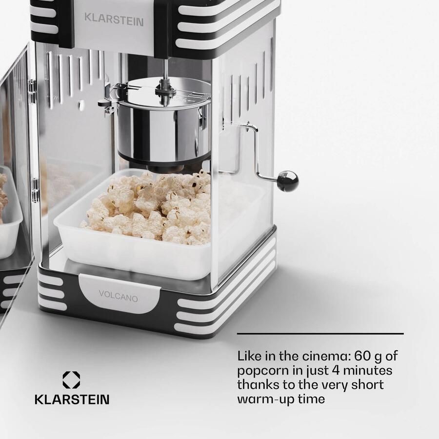 Klarstein popcornmachine klein popcornmachine voor zoete & zoute popcorn 300W popcorn maker retro keukenapparaat voor maïs popcorn machine met rvs houder popcornmachines