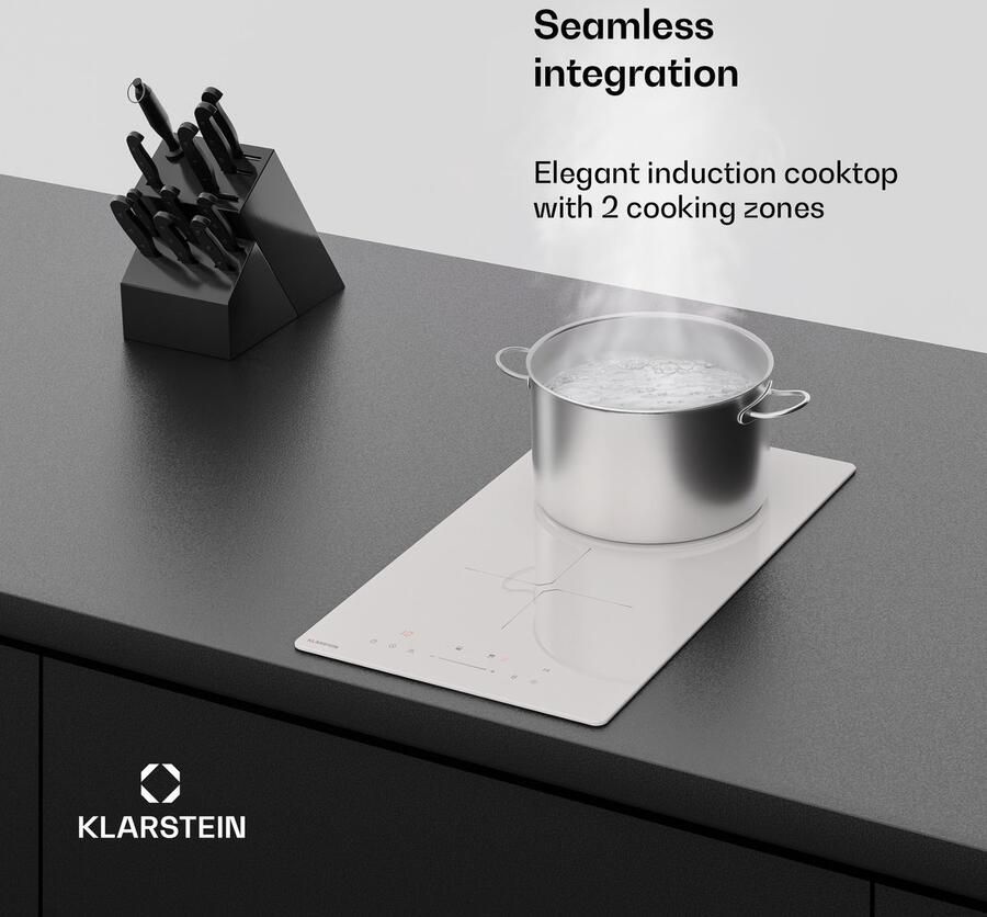 Klarstein PowerGlide inductiekookplaat 2-zone inbouw inductiekookplaat 3500 W boost touchslider timer kinderslot restwarmte-indicator keramisch glas 30 cm wit - Foto 4