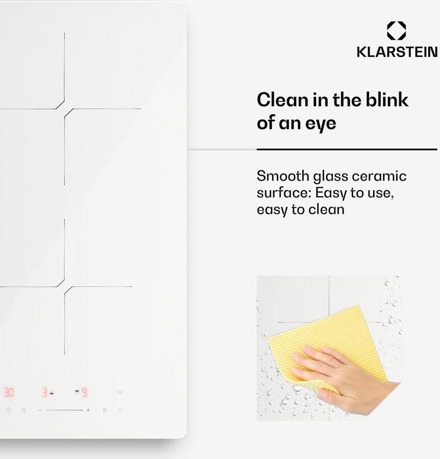 Klarstein PowerGlide inductiekookplaat 2-zone inbouw inductiekookplaat 3500 W boost touchslider timer kinderslot restwarmte-indicator keramisch glas 30 cm wit