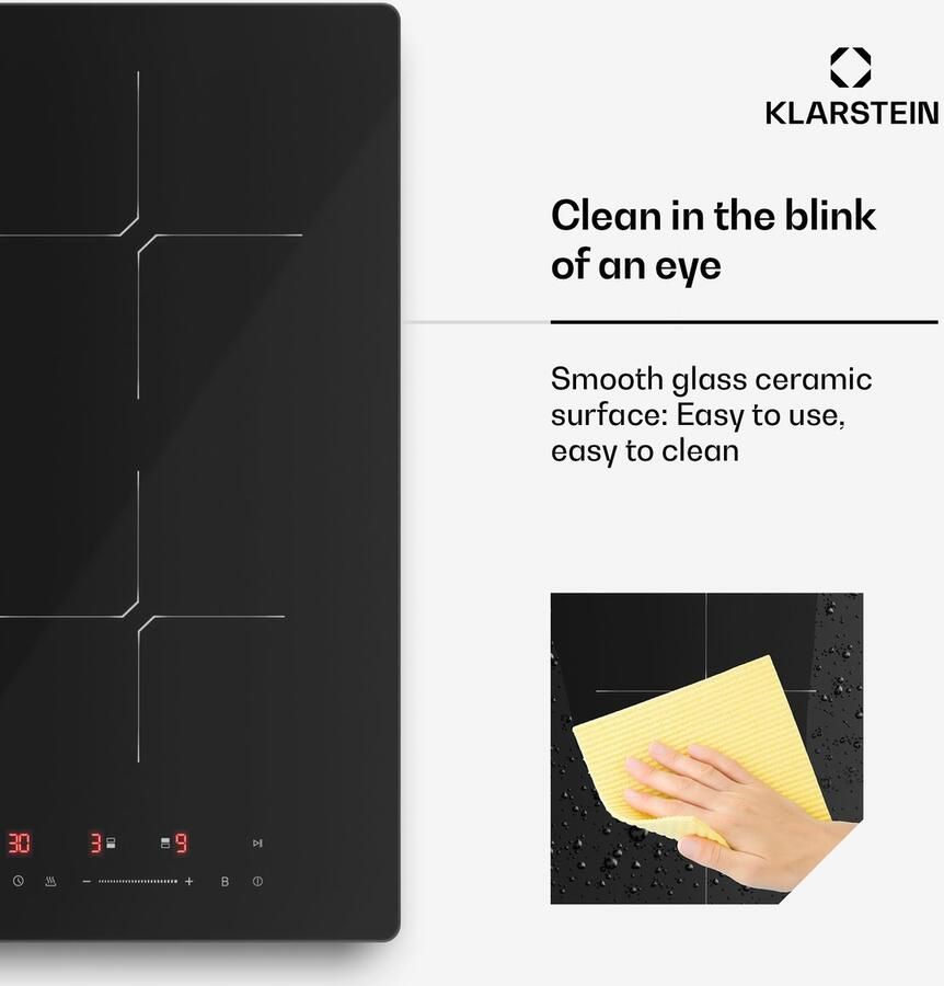 Klarstein PowerGlide inductiekookplaat 2-zone inbouw inductiekookplaat 3500 W boost touchslider timer kinderslot restwarmte-indicator keramisch glas 30 cm zwart