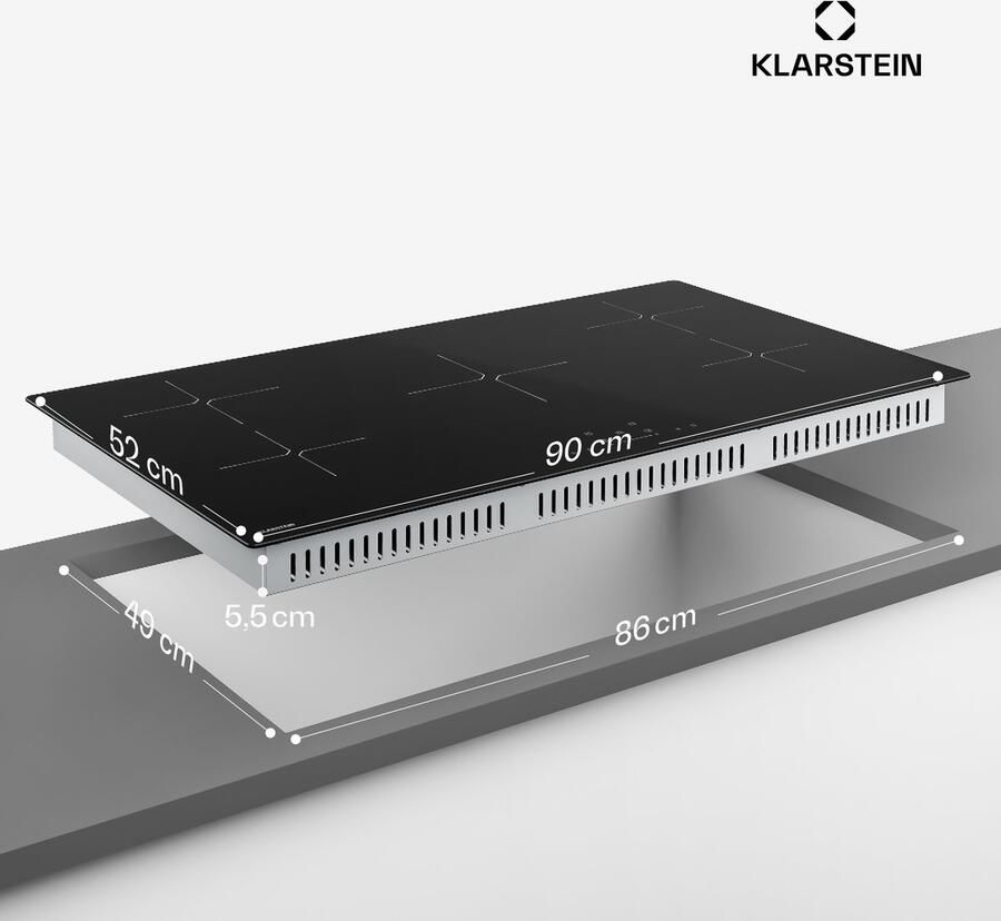 Klarstein PowerGlide inductiekookplaat 5-zone inbouw inductiekookplaat 9800 W boost touchslider timer kinderslot restwarmte-indicator keramisch glas 90 cm zwart
