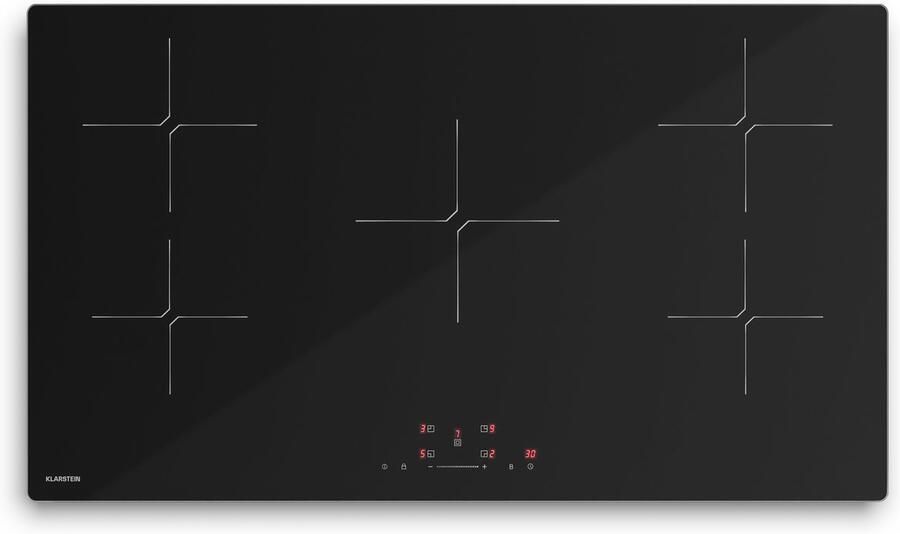 Klarstein PowerGlide inductiekookplaat 5-zone inbouw inductiekookplaat 9800 W boost touchslider timer kinderslot restwarmte-indicator keramisch glas 90 cm zwart - Foto 2