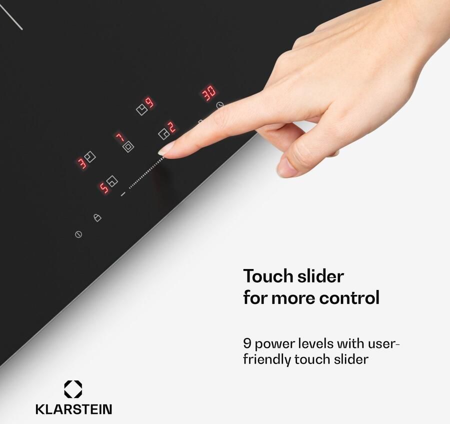 Klarstein PowerGlide inductiekookplaat 5-zone inbouw inductiekookplaat 9800 W boost touchslider timer kinderslot restwarmte-indicator keramisch glas 90 cm zwart