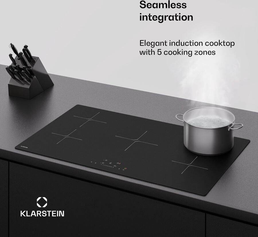 Klarstein PowerGlide inductiekookplaat 5-zone inbouw inductiekookplaat 9800 W boost touchslider timer kinderslot krasvast mat glas 90 cm restwarmte-indicator zwart - Foto 3