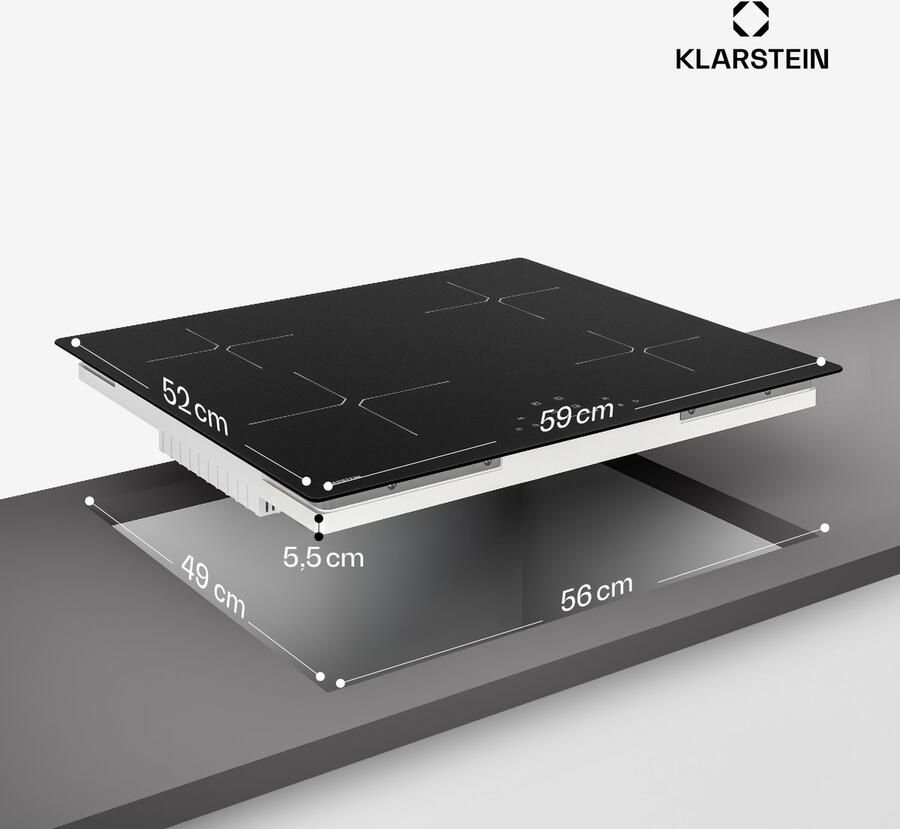 Klarstein PowerGlide inductiekookplaat 60 cm inbouw 4 zones 7400 W boost touchslider timer kinderslot krasvast mat glas restwarmte-indicator inductiekookplaat - Foto 3