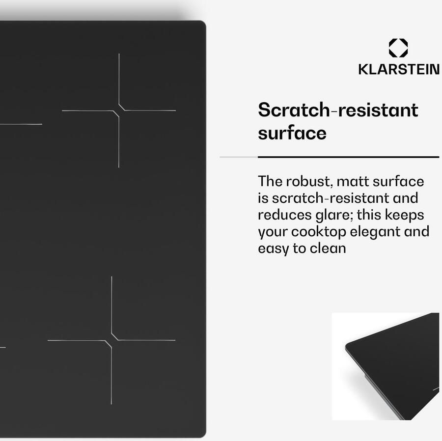 Klarstein PowerGlide inductiekookplaat 60 cm inbouw 4 zones 7400 W boost touchslider timer kinderslot krasvast mat glas restwarmte-indicator inductiekookplaat