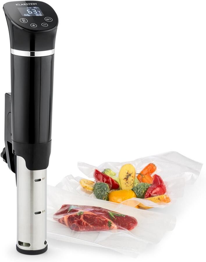 Klarstein Quickstick Sous-vide garer Precisiekooktoestel Slowcooker 1300 W Timerfunctie 3D Circulating 0-95 °C LCD touch-display waterdicht tot 20 liter flex zilver