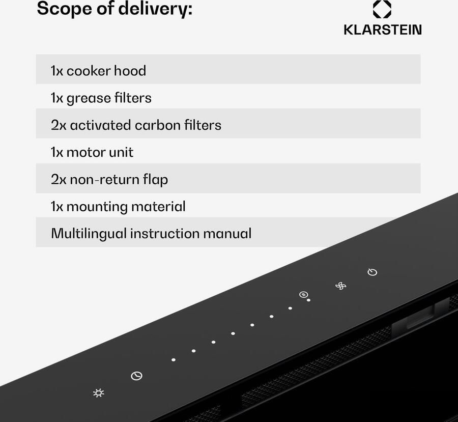Klarstein Royal Flush Eco Downdraft-afzuigkap A++ energie-efficiëntie 836 m³ u luchtcirculatie Stil 74 dB Touch-bediening LED-verlichting Recirculatie Zwart