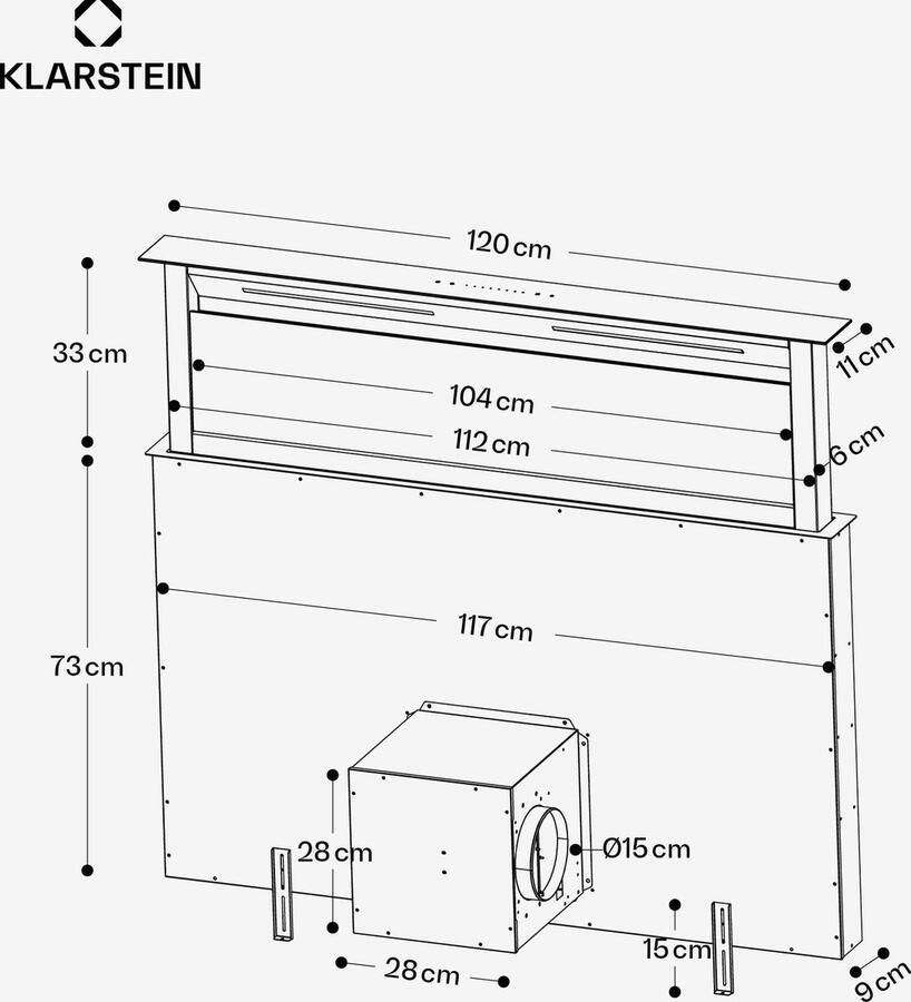 Klarstein Royal Flush Eco Downdraft-afzuigkap A++ energie-efficiëntie 836 m³ u luchtcirculatie Stil 74 dB Touch-bediening LED-verlichting in 9 kleuren Wandmontage Recirculatie mogelijk