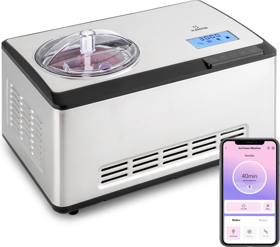 Klarstein Softijsmachine met Compressor – Ice Cream Maker voor Softijs Frozen Yogurt en Sorbet WiFi App Bediening Zelfkoelend Systeem Voor Zelfgemaakt Dessert en IJs 180W Vermogen