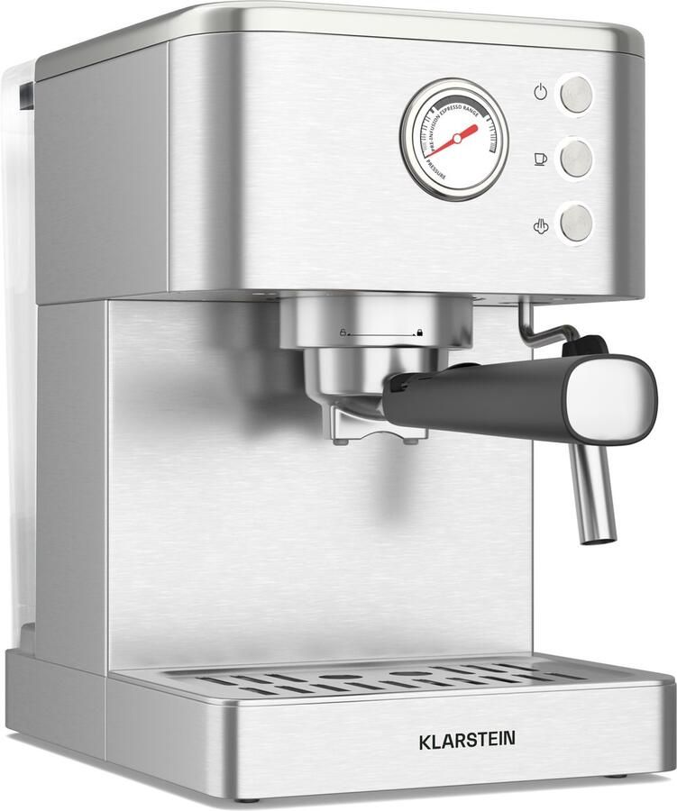Klarstein SteelPresso portafiltermachine compact 20 bar steamer warmhoudplaatje