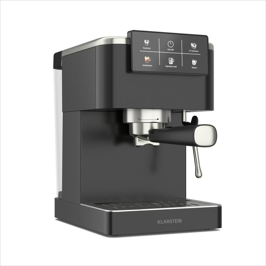 Klarstein SteelPresso Touch Siebträgermaschine – 20 Bar 1350 W Edelstahl 1 5 L Wassertank Touch Display Integrierter Milchaufschäumer Kompaktes Design Kaffeemaschine – geschikt voor thuisfitness en sportschoolgebruik duurzame constructie een