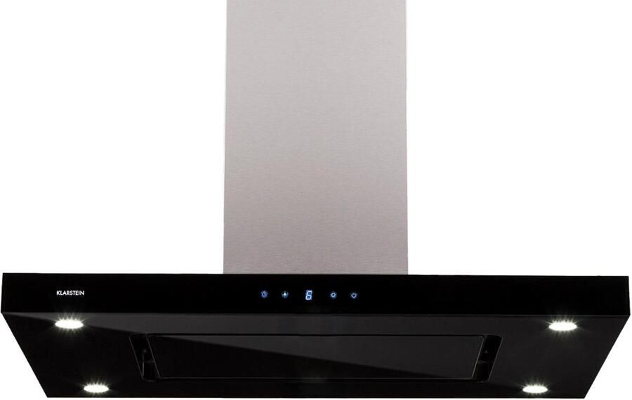 Klarstein Valeria Eilandafzuigkap 90cm Breed Vermogen: 650M³ H Touch Bediening LED-Verlichting Glas RVS Zwart
