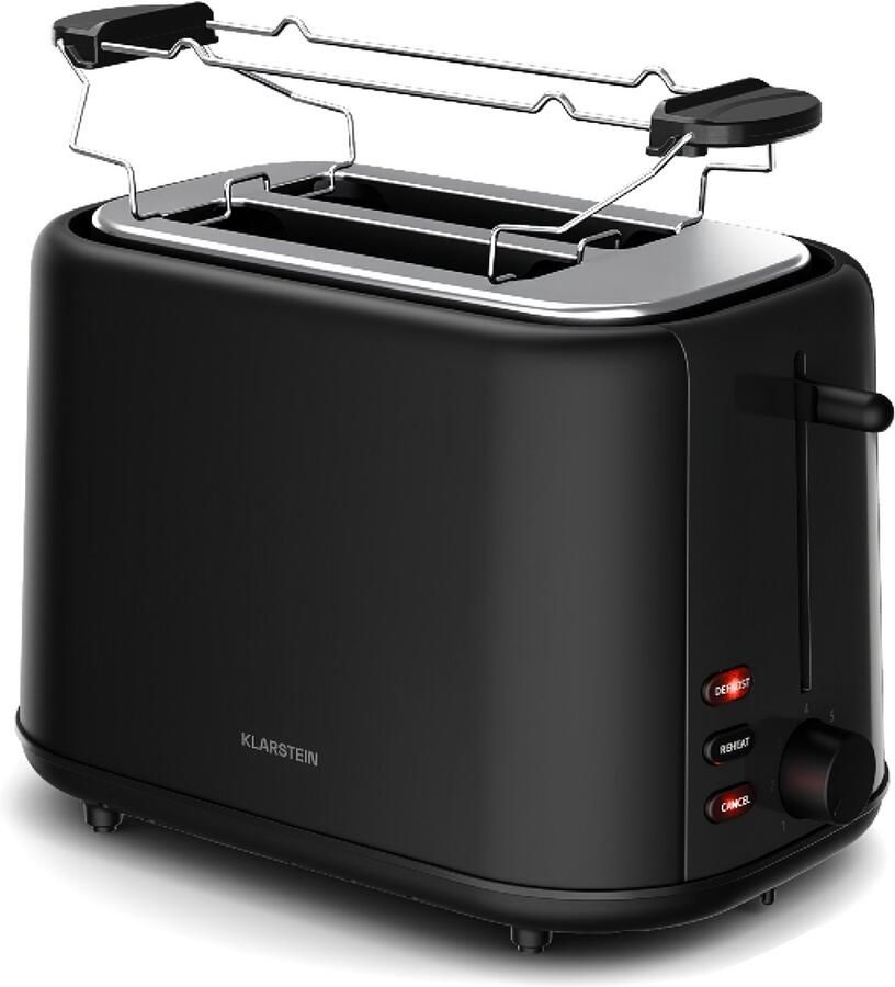 Klarstein Velaire Broodrooster – Toaster voor 2 Sneetjes 800 W 7 Bruiningsstanden Ontdooi- & Opwarmfunctie Broodjeswarmer Uitneembare Kruimellade