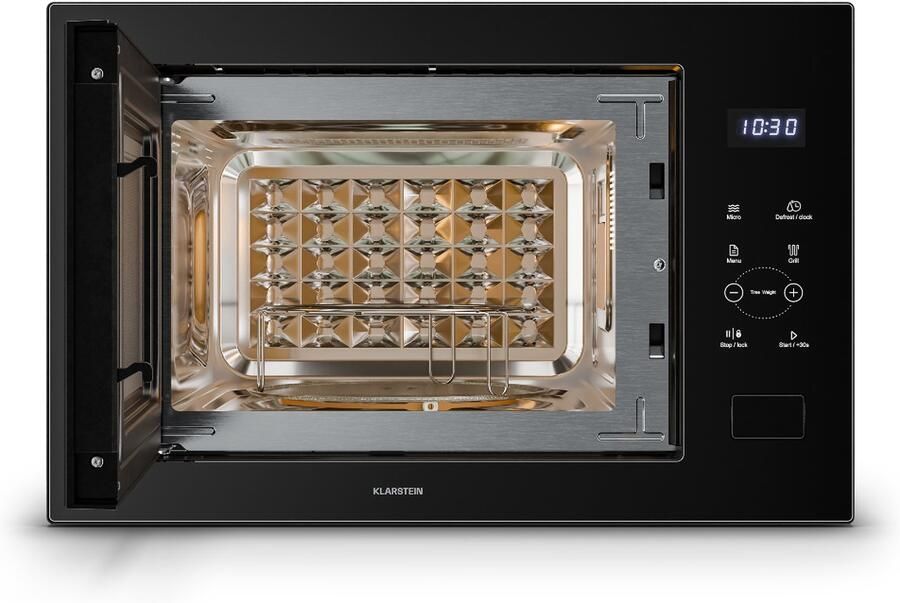 Klarstein Velaire inbouwmagnetron met grill – 25 l 850 W magnetron & 1200 W grill 8 programma's touchbediening roestvrij staal inbouwmagnetron zwart