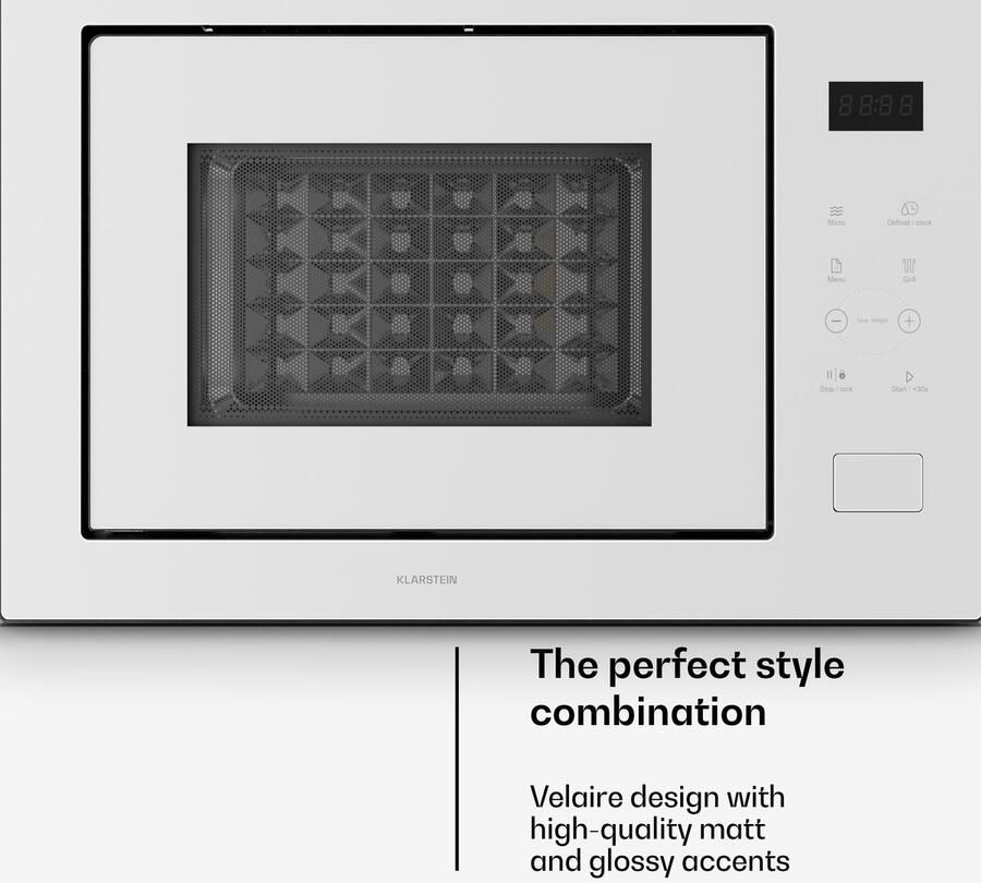 Klarstein Velaire inbouwmagnetron met grill – 25 l 850 W magnetron & 1200 W grill 8 programma's touchbediening roestvrij staal inbouwmagnetron wit - Foto 8