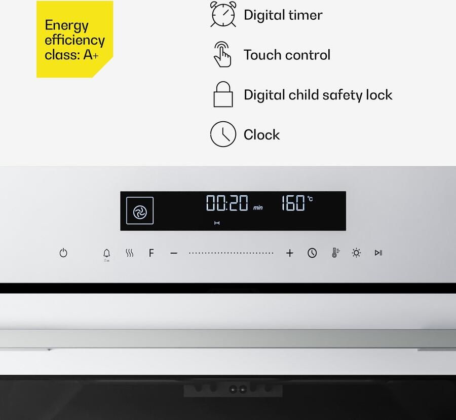 Klarstein Velaire inbouwoven 74 l elektrische oven 13 standen touchbediening energieklasse A+ geëmailleerde binnenkant driedubbele beglazing geïntegreerde enkele oven 60 cm mat en glazen design wit