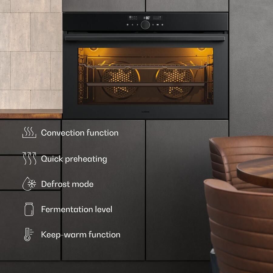 Klarstein Velaire inbouwoven 90 cm 127 l elektrische oven 16 standen digitale bediening geëmailleerde binnenkant timer kinderslot energieklasse A geïntegreerde enkele oven matglazen ontwerp