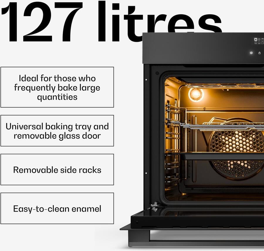 Klarstein Velaire inbouwoven 90 cm 127 l elektrische oven 16 standen digitale bediening geëmailleerde binnenkant timer kinderslot energieklasse A geïntegreerde enkele oven matglazen ontwerp - Foto 2