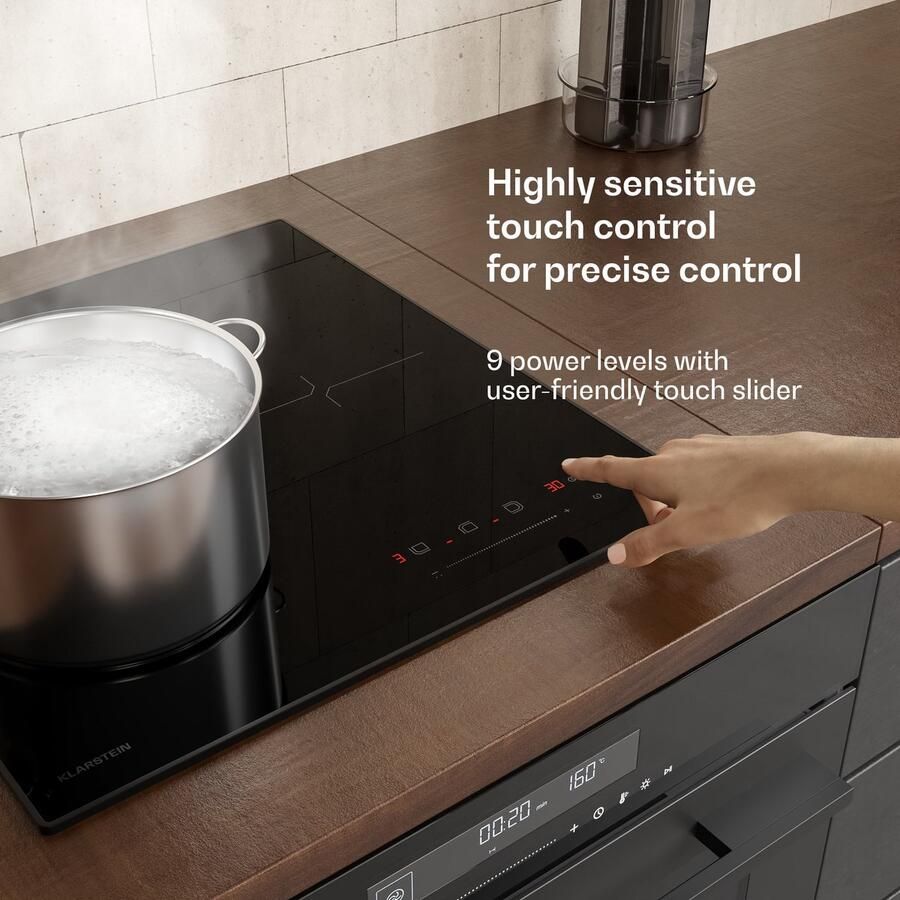 Klarstein Velaire inductiekookplaat 3-zone inbouw inductiekookplaat 5500 W touchbediening timer kinderslot warmte-indicator glazen oppervlak 45 cm
