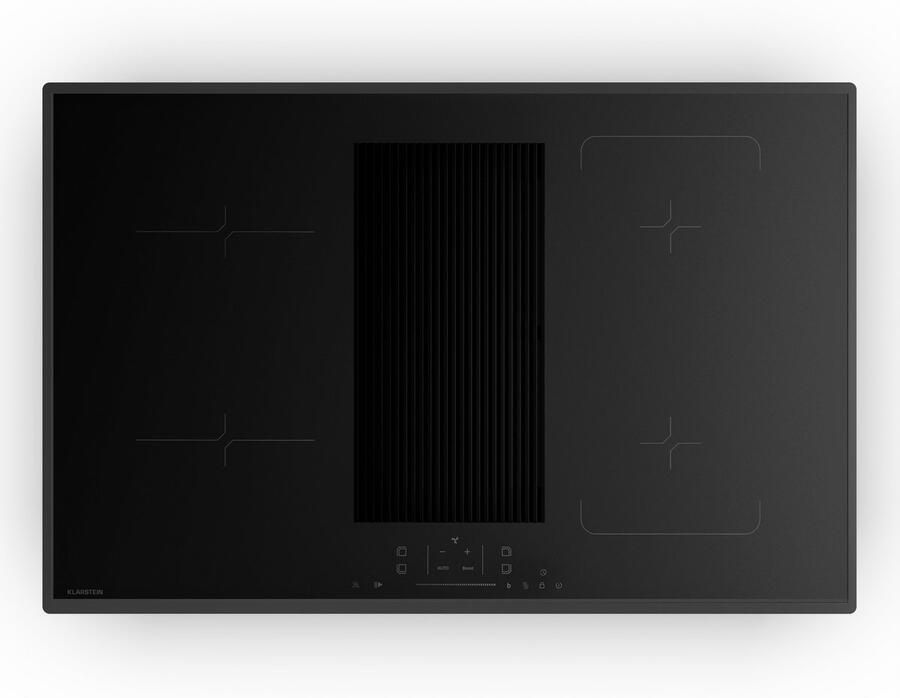Klarstein Velaire inductiekookplaat met afzuiging 80 cm 4 zones 8400 W boost ingebouwde afzuiging 597 m³ u touchslider flexzone timer kinderslot zwart glas