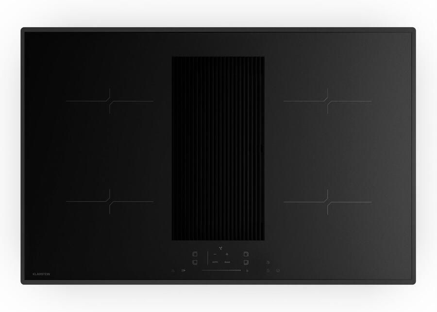 Klarstein Velaire inductiekookplaat met afzuiging 80 cm 4 zones 8400 W boost ingebouwde afzuiging touchbediening timer kinderslot pannenherkenning zwart glazen oppervlak