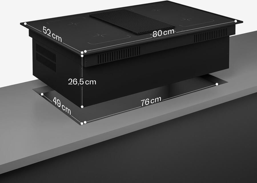 Klarstein Velaire inductiekookplaat met afzuigkap 80 cm 4 flexibele zones 8400 W boost ingebouwde afzuigkap touchbediening timer kinderslot glazen oppervlak inbouwmodel