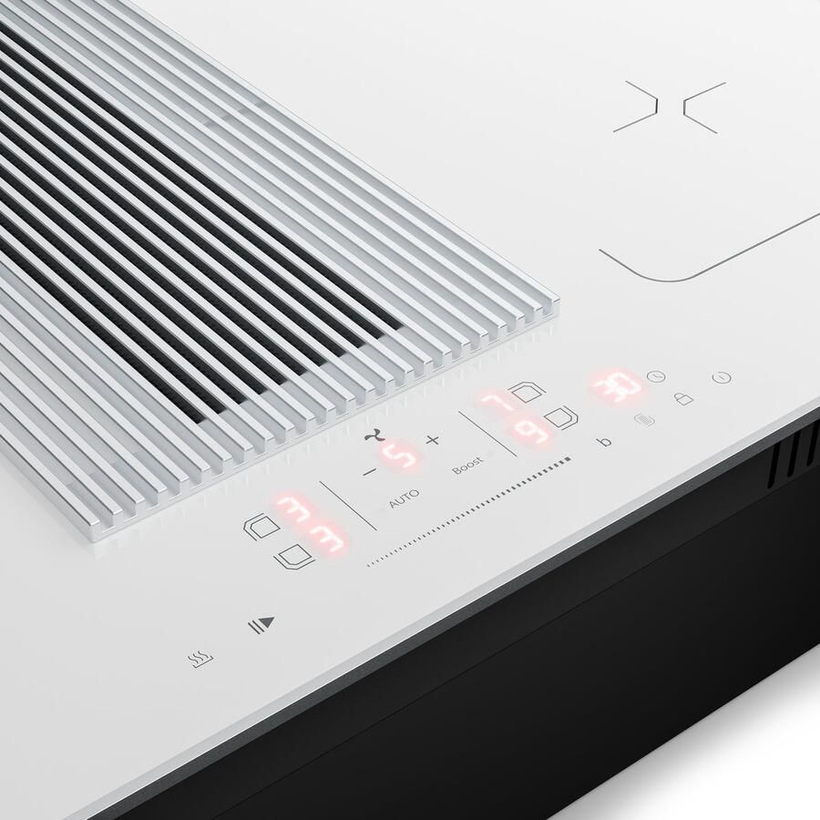 Klarstein Velaire inductiekookplaat met afzuigkap 80 cm 4 zones 8400 W boost touchslider flexzone ingebouwde afzuigkap timer kinderslot restwarmte-indicator