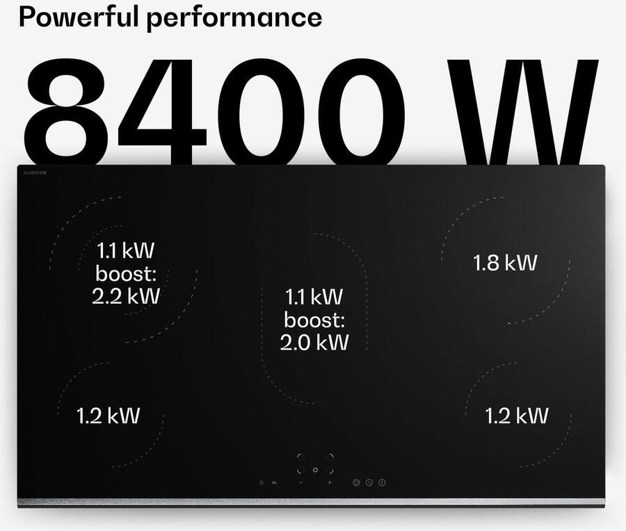 Klarstein Verosteel 90 cm keramische kookplaat 5-pits elektrische kookplaat touchbediening 8400 W timer en kinderslot warmte-indicator makkelijk schoon te maken glazen oppervlak minimalistische kookplaat voor in de keuken