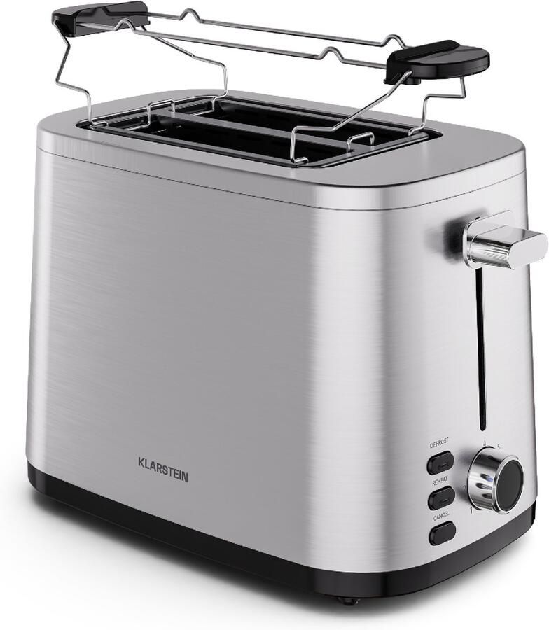Klarstein Verosteel Broodrooster – RVS Toaster voor 2 Sneetjes 800 W 7 Bruiningsstanden Ontdooi- & Opwarmfunctie Broodjeswarmer Kruimellade