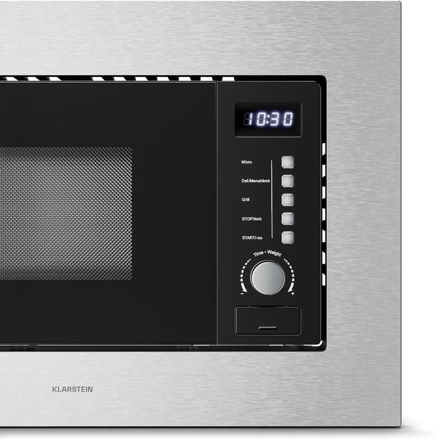 Klarstein Verosteel inbouwmagnetron met grill – 20 l 700 W magnetron & 800 W grill 8 programma's touchbediening roestvrij staal geïntegreerde magnetronoven