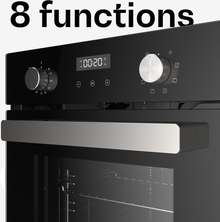 Klarstein Verosteel inbouwoven 49 liter elektrische oven 8 standen energieklasse A roestvrij staal en zwart glas makkelijk schoon te maken timer dubbel glas geïntegreerde enkele oven