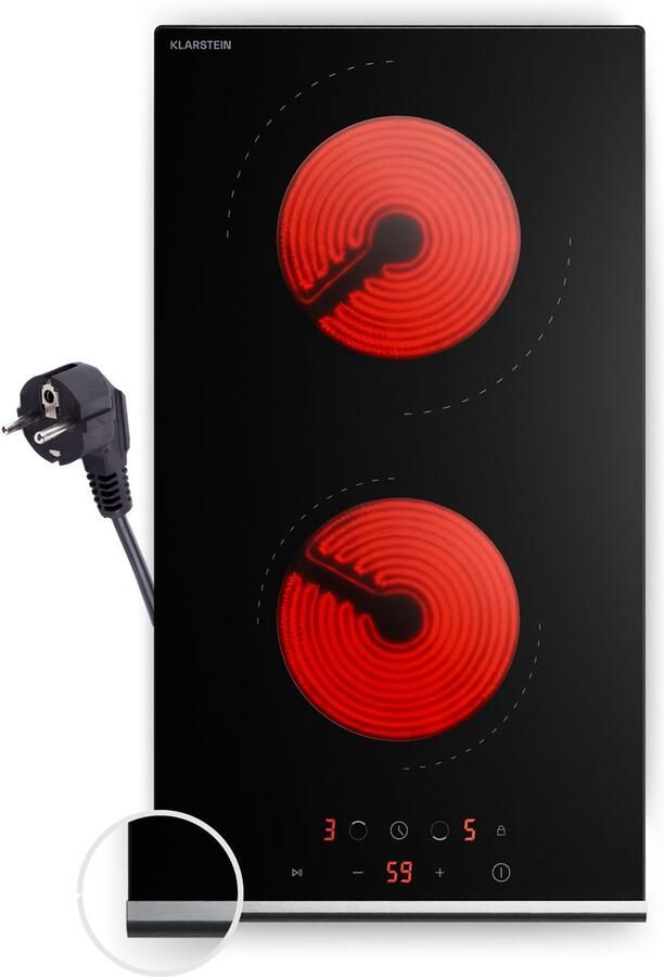 Klarstein Verosteel keramische kookplaat 30 cm Verosteel VTC elektrische kookplaat met 2 zones en touchslider 3000 W timer kinderslot en restwarmte-indicator makkelijk schoon te maken glas voor moderne keukens