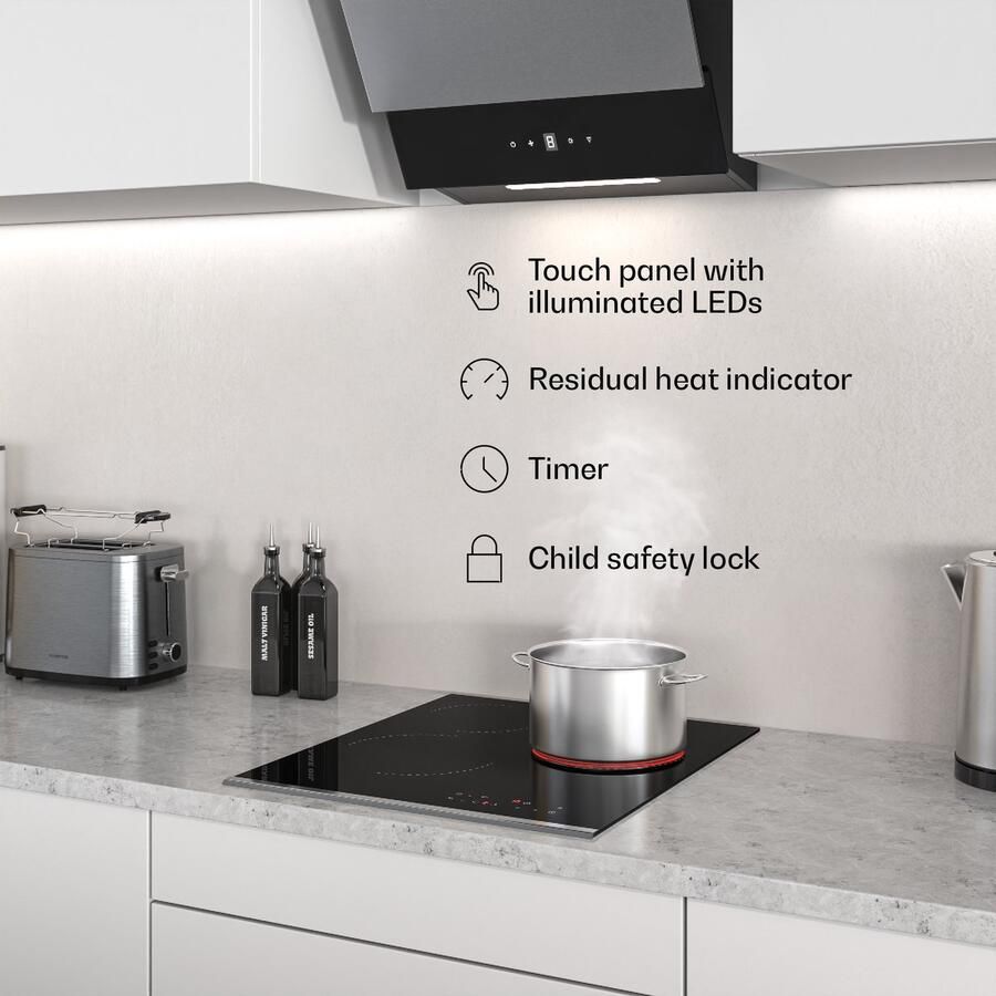 Klarstein Verosteel keramische kookplaat 45 cm VTC elektrische kookplaat met 3 zones touchbediening ovale zone timer en kinderslot makkelijk schoon te maken glazen oppervlak minimalistisch keukenontwerp - Foto 2