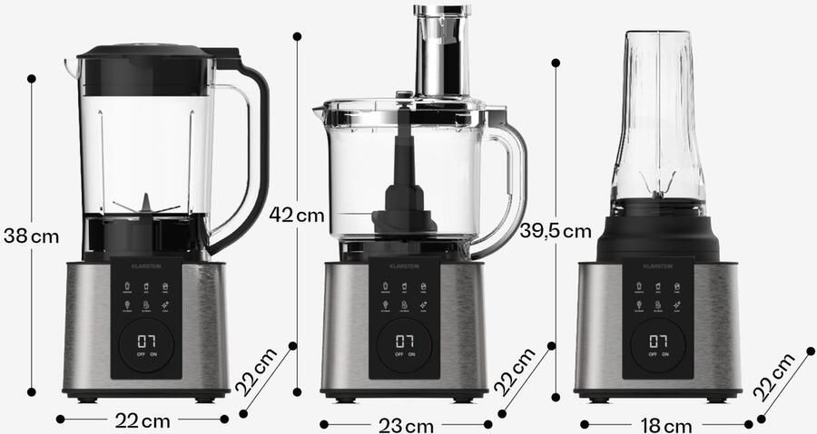 Klarstein Keukenmachine Verosteel met mixer – 1200 W multifunctionele keukenmachine 2-liter kom 1 75-liter mixer 10 snelheden 6 programma's sapcentrifuge & vleesmolen 1 75L voor Keuken Knetmaschine Rührmaschine Roermachine - Foto 4