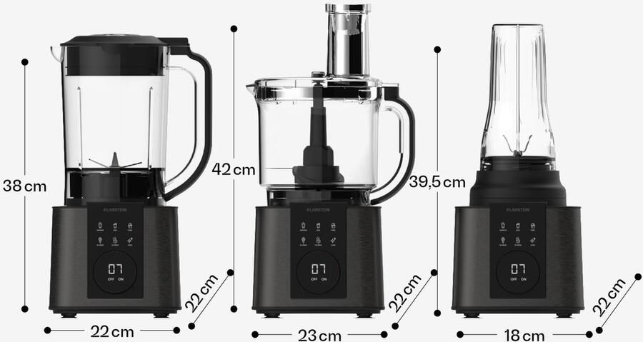 Klarstein Verosteel Küchenmaschine mit Mixer Kneten Aufschlagen & Entsaften 1200 W 2 L 1 75L - Foto 4