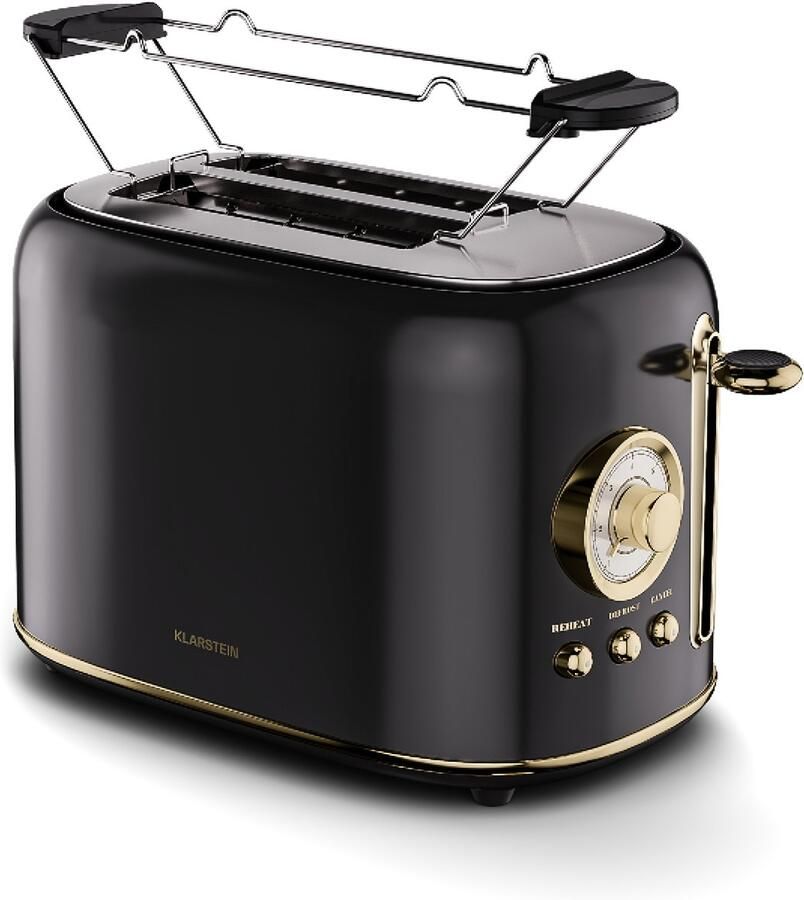 Klarstein Victoria Broodrooster – Retro Toaster voor 2 Sneetjes 800 W 7 Bruiningsstanden Ontdooi- & Opwarmfunctie Broodjeswarmer Uitneembare Kruimellade
