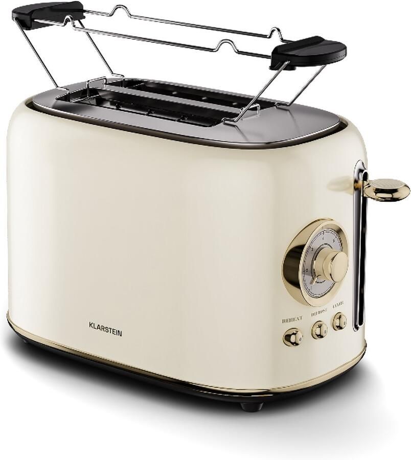 Klarstein Victoria Broodrooster – Retro Toaster voor 2 Sneetjes 800 W 7 Bruiningsstanden Ontdooi- en Opwarmfunctie Broodjeswarmer Kruimellade