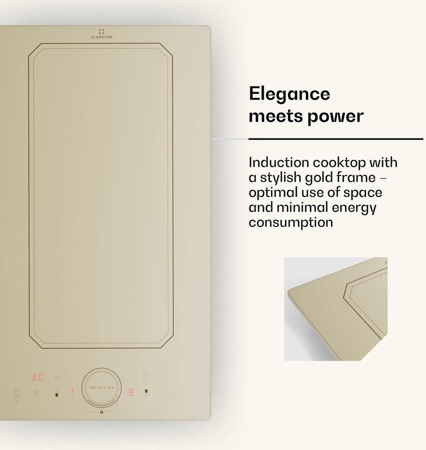 Klarstein Victoria Domino Inductiekookplaat Flexzone Technologie Zelfvoorzienend Inbouwkookplaat 29 Cm 2 Zones 3500 Watt Booster Temperatuuropslag Timer Glaskeramiek Energiezuinig VarioHeating Flexibel Ivoor - Foto 10