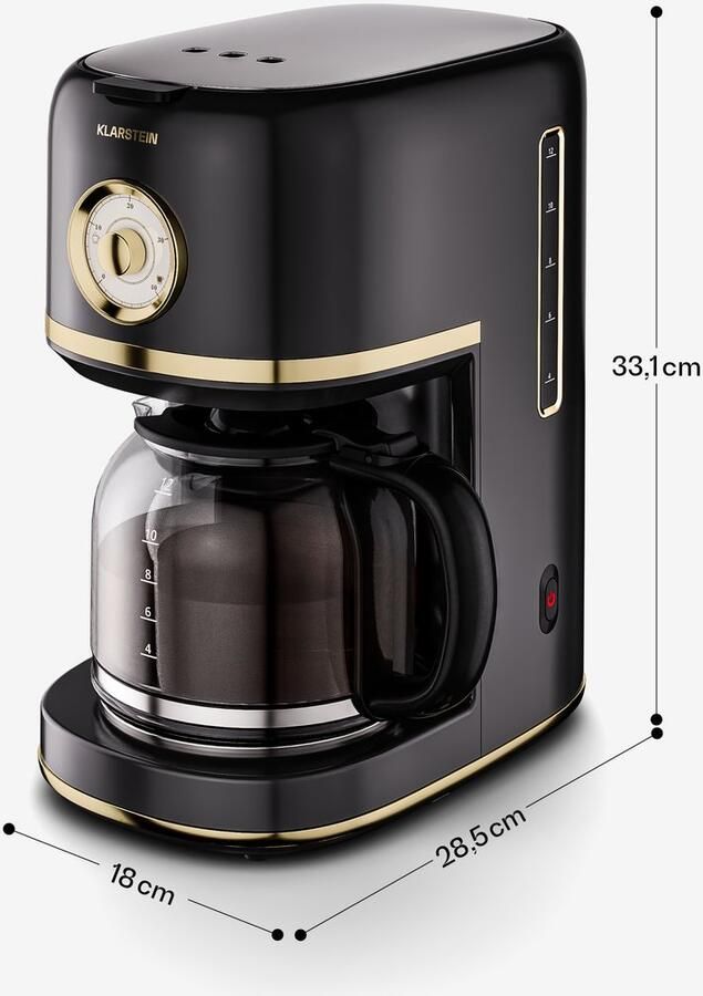 Klarstein Victoria filterkoffiezetapparaat – Koffiemachine met retrodesign 1 5 L voor tot 12 kopjes warmhoudfunctie druppelstop automatische uitschakeling
