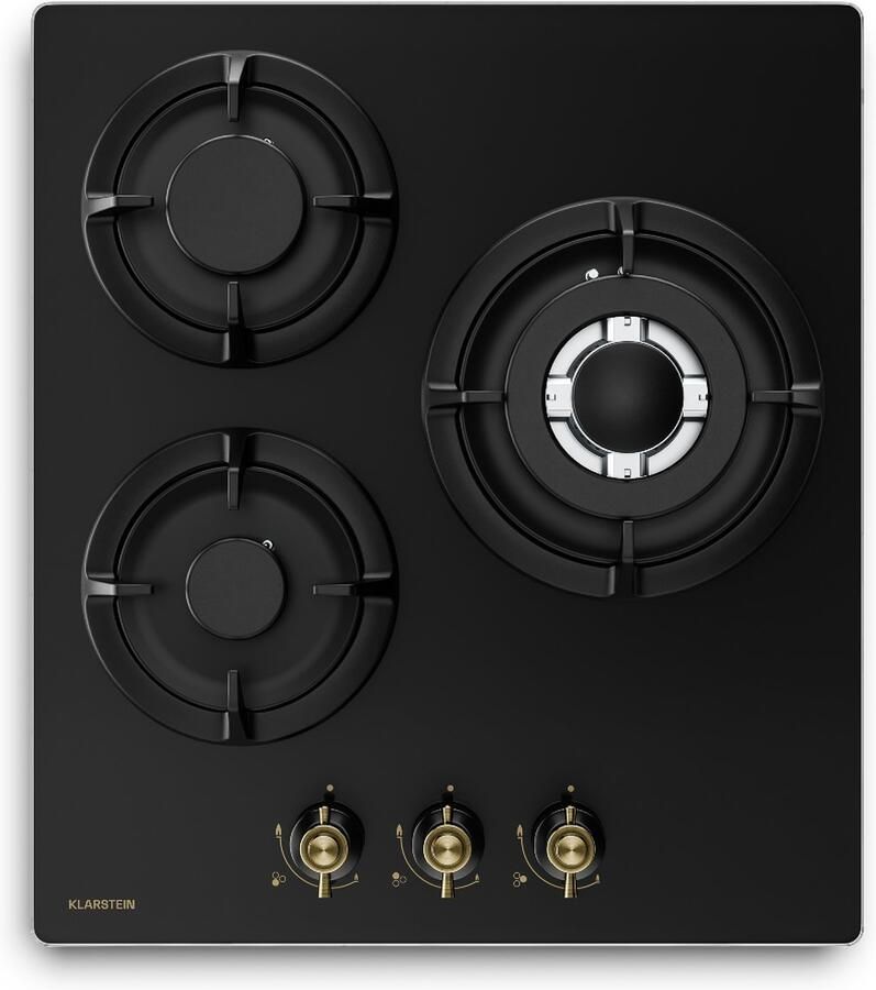 Klarstein Victoria gasfornuis 45 cm retro glazen kookplaat 3 branders 6050 W geschikt voor LPG en aardgas elektrische ontsteking vlambeveiliging slang- en regelaarset zwart - Foto 3