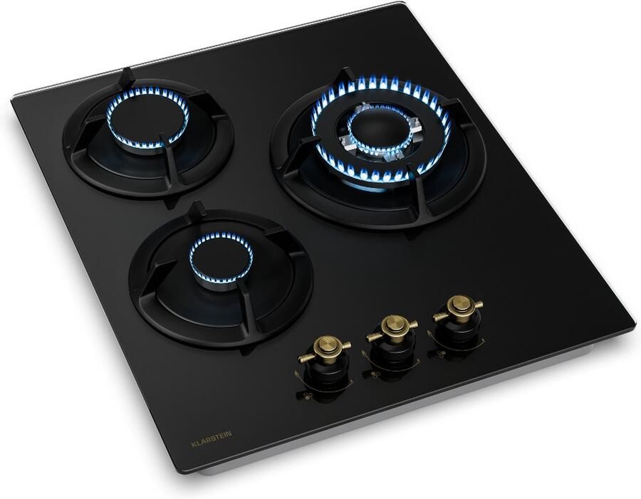 Klarstein Victoria gasfornuis 45 cm retro glazen kookplaat 3 branders 6050 W geschikt voor LPG en aardgas elektrische ontsteking vlambeveiliging slang- en regelaarset zwart