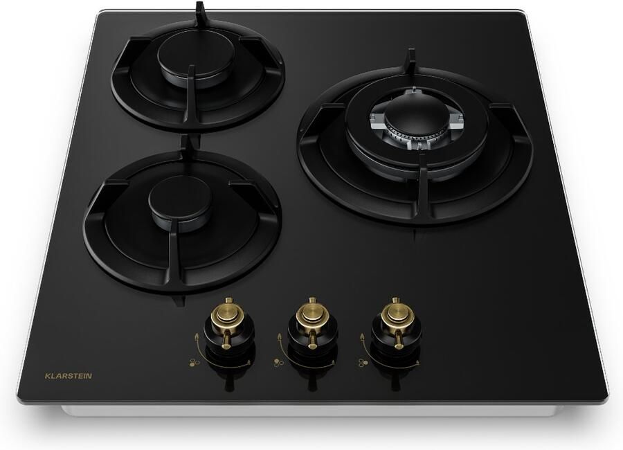 Klarstein Victoria gasfornuis 45 cm retro glazen kookplaat 3 branders 6050 W geschikt voor LPG en aardgas elektrische ontsteking vlambeveiliging slang- en regelaarset zwart - Foto 2