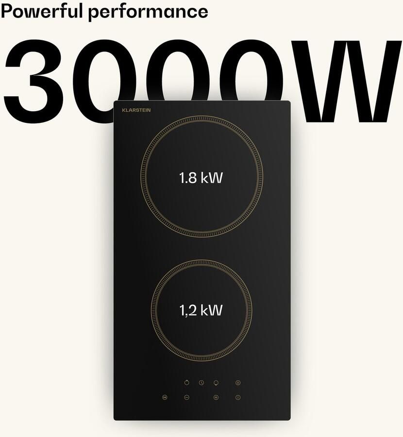 Klarstein Victoria keramische kookplaat 30 cm retro elektrische kookplaat met 2 zones 3000 W touchbediening timer kinderslot en restwarmte-indicator keramisch glazen oppervlak compacte kookplaat voor in de keuken - Foto 3
