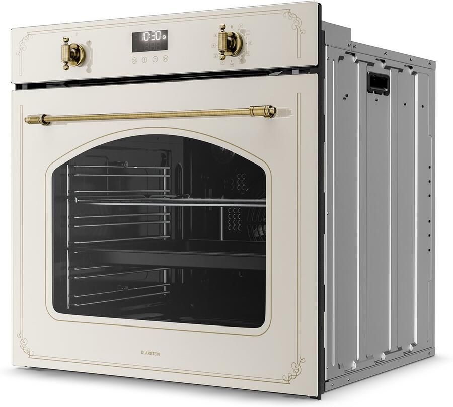Klarstein Victoria Pyro elektrische oven 76 liter inbouwoven retro design 11 standen pyrolytische reiniging geëmailleerde binnenkant viervoudige beglazing energieklasse A geïntegreerde enkele oven crème